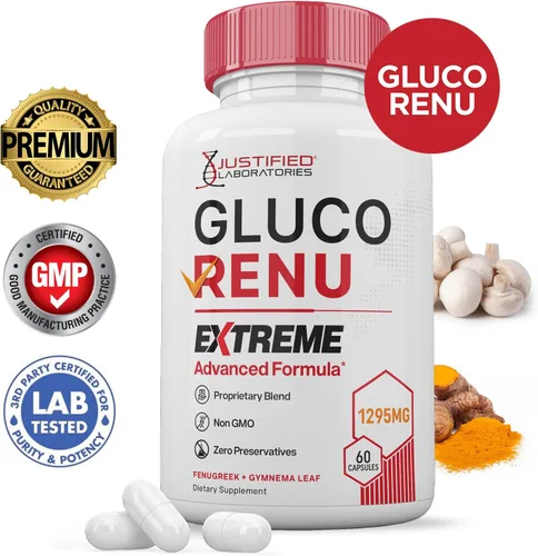 Vista 2 de Gluco Renu Extreme 1295MG Glyco Support Píldoras Fórmula Advacned Gluo Renew Soporte de glucógeno formulado con cúrcuma berberina resveratrol ajo