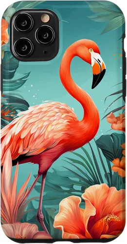 Vista 32 de Tropical Pink Flamingo Teal Orange Wildflower Palm Leaves Case for iPhone 17