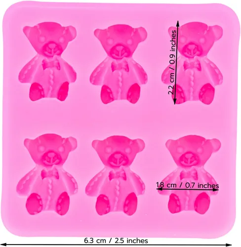 Vista 2 de Lindo oso de peluche sentado en 3D con moño, molde de silicona para hacer dulces, postres de goma de mascar, pudín de cristal, decoración