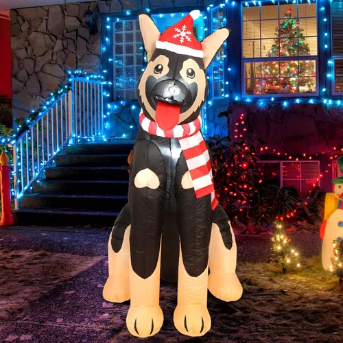 Vista 6 de Decoración de Navidad inflable de pastor alemán de 5 pies 2025 hinchable para patio exterior decoración de perro decoración navideña pastor alemán