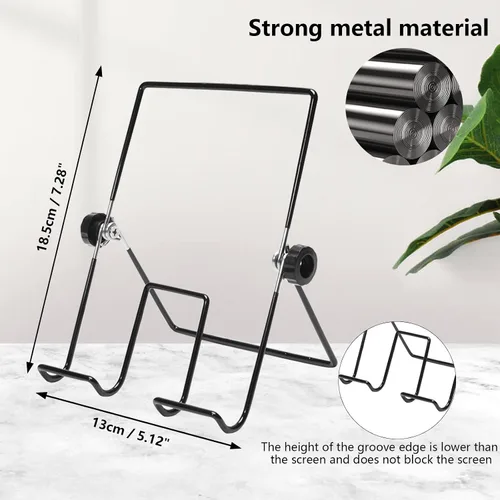 Vista 5 de Paquete de 2 soportes plegables para tableta, soporte portátil de metal ajustable, soporte para teléfono móvil, muestra marcos de fotos, libros