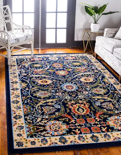 Vista 40 de Unique Loom Espahan Collection - Alfombra de área Cape Cod (2 pies 2 pulgadas x 3 pies 1 pulgada, rectangular, azul/negro)