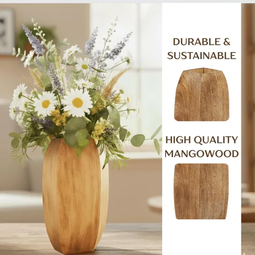 Vista 3 de Mela Artisans Jarrón de madera de mango de 12 pulgadas Florero decorativo de madera Granja rústica Medio quemado Centro de mesa para sala