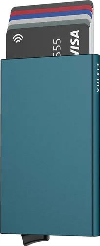 Vista 32 de VULKIT Cartera desplegable, soporte minimalista para tarjetas de crédito, bloqueo RFID, funda de metal delgada para hombres