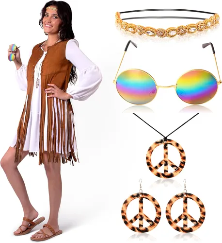 Vista 7 de Spooktacular Creations Conjunto de disfraz hippie de los años 60 y 70 para mujer