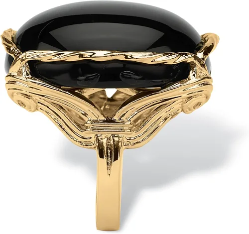 Vista 2 de Palm Beach Jewelry - Anillo de almohada con cabujón de ónix negro natural chapado en oro amarillo de 14 quilates