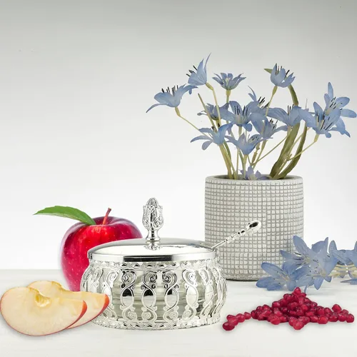 Vista 4 de Rosh Hashanah - Juego de platos de manzana y miel plateados, regalos de fiesta de anfitriona judía de Año Nuevo, accesorios de cocina, regalos