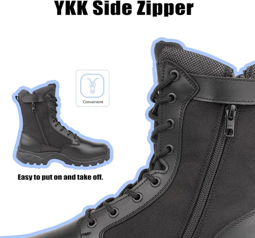 Vista 4 de Botas tácticas militares ligeras para hombres, duraderas YKK con cremallera lateral para policía, ejército, combate, selva, transpirables, cómodas