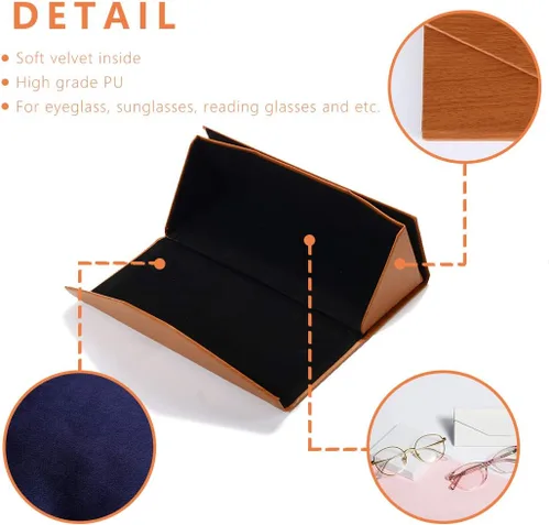 Vista 2 de Glasses Cases, Eyeglasses Case Hard Shell For Men Women, PU Folding Glasses Sunglasses Case Portable With Clean Cloth