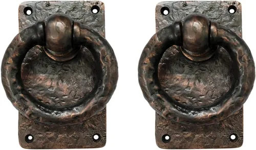 Vista 3 de Adonai Hardware Anillo de hierro fundido antiguo Adonikam de 3 pulgadas (suministrado como 2 piezas por paquete) - Negro mate