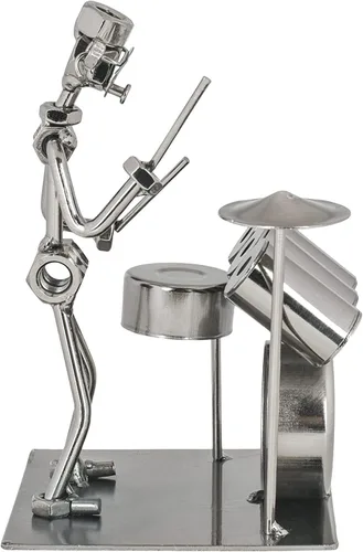 Vista 4 de The Bridge Collection Estatuilla metálica metálica metálica de batería de estilo industrial, decoración de baterista, regalos únicos para músicos