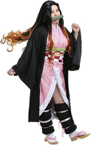Vista 3 de miccostumes Kimono para mujer y niña, disfraz de cosplay con bambú