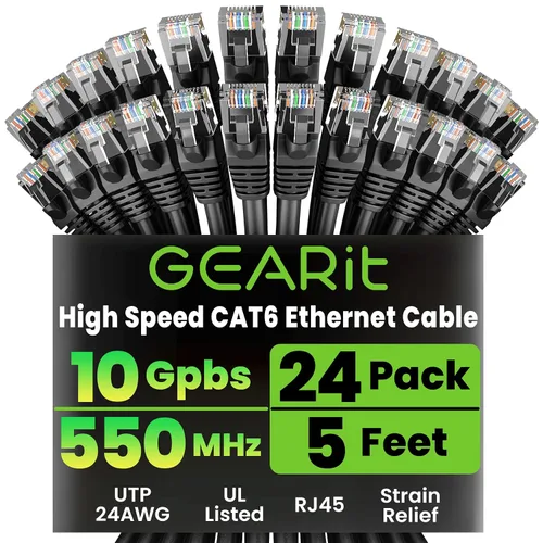 Vista 13 de GEARit Paquete de 24 cables Ethernet Cat6 de 0.5 pies Cable de conexión de red RJ45, conectores chapados en oro sin enganches de 10 Gbps, cable