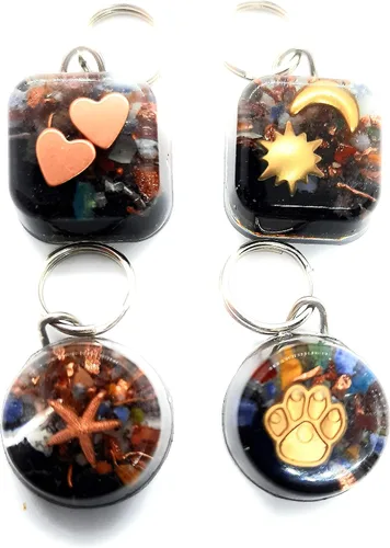 Vista 2 de Energy Pet Protection - Dije para perro y gato, pequeño de hasta 25 libras, con shungita orgón, turmalina negra (estampado de pata)