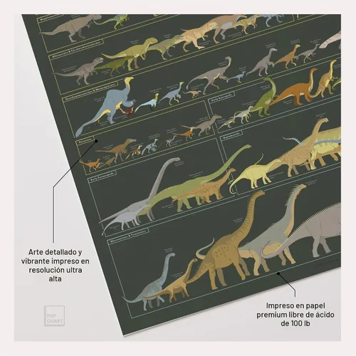 Vista 3 de Pop Chart Dinosauria Póster de dinosaurio de 16 x 20 pulgadas Tabla actualizada de ciencia de dinosaurios Decoración de pared