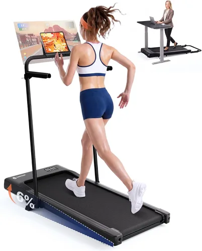 Vista 11 de DeerRun Walking Pad Treadmill with Incline & Handle Bar Negro sólido
