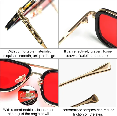 Vista 5 de SHEEN KELLY Gafas de sol cuadradas clásicas para hombre y mujer, estilo vintage, rectangulares, con marco de metal, gafas de piloto retro, 15