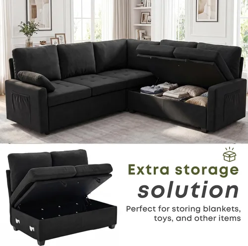 Vista 7 de Huatean Home Sofá extraíble de 82 pulgadas con almacenamiento, sofá cama, sofás modulares en forma de L de 5 asientos para sala de estar, felpilla