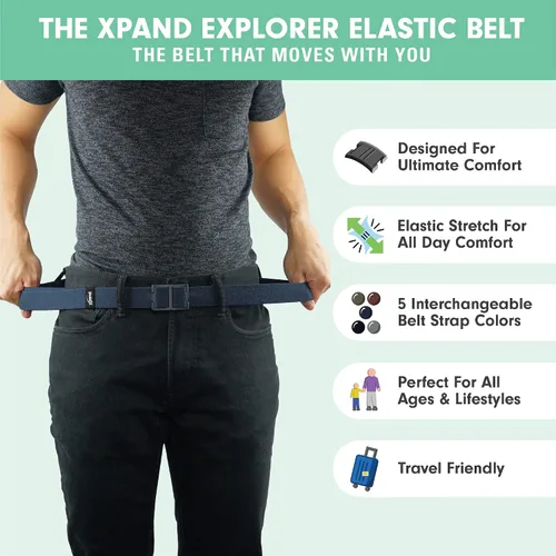 Vista 3 de Explorer Belt By Xpand - No-Show Invisible Elastic Belt w Slim Aluminum Buckle