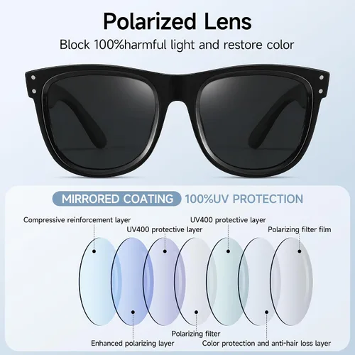 Vista 6 de Colrea Gafas de sol polarizadas de moda para mujer, montura cóncava cuadrada, protección UV400