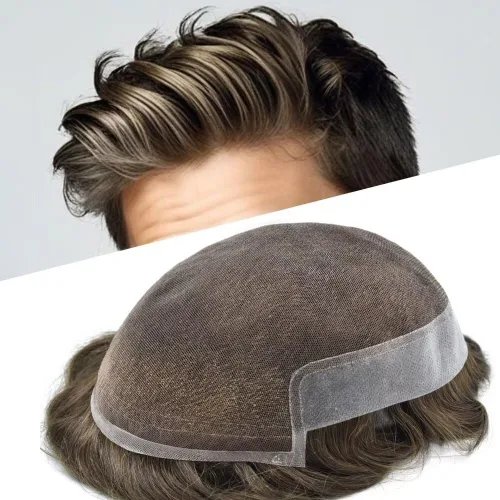 Vista 50 de FACE MIRACLE - Tupé de encaje frontal francés para hombres, postizos, sistemas de reemplazo de cabello humano con PU para hombre, prótesis