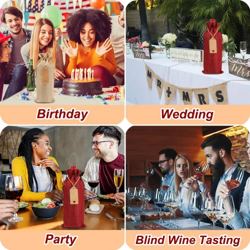 Vista 7 de Shintop 12 bolsas de vino de arpillera, bolsas de regalo reutilizables para botellas de Navidad con cordón para bodas, catas a ciegas, cumpleaños