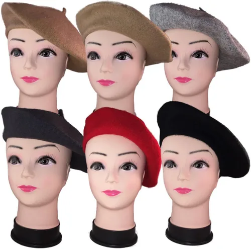 Vista 6 de Boina de lana francesa para mujer, gorra de invierno clásica de color sólido