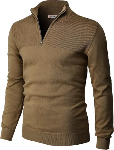 Vista 16 de H2H Suéter de cuarto cremallera para hombre, estilo casual, ajustado, polo Kmoswl021-azul marino