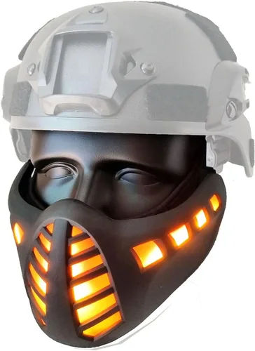 Vista 2 de Halloween LED Samurai Cyber Ninjia Robot Punk Oni Demon Motorcycle Knight Light Up Half Face Máscaras para Airsoft Tactical Paintball CS