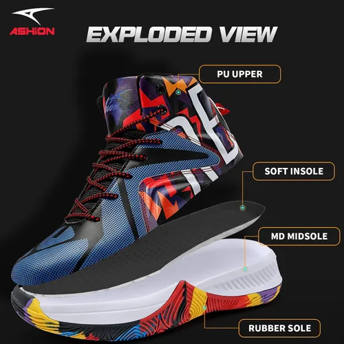 Vista 5 de ASHION Zapatos deportivos de baloncesto para hombre, ligeros, transpirables, antideslizantes, para correr, caminar, medios, tenis deportivos