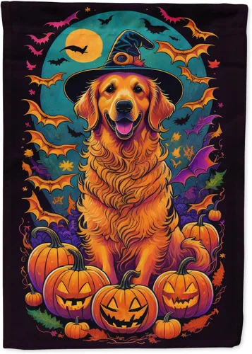 Vista 49 de Caroline's Treasures DAC1466GF - Bandera decorativa para jardín de Halloween de Affenpinscher Witchy para jardín, decoración para patio exterior