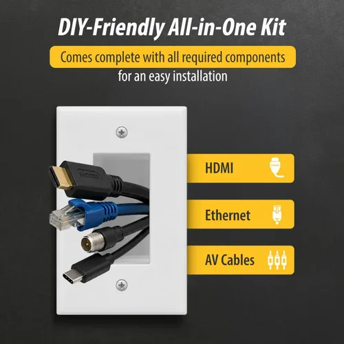 Vista 7 de DATA COMM Electronics 50-3332-WH-KIT - Kit organizador de cables de panel plano, placa de pared, oculta los cables de bajo voltaje detrás de TV