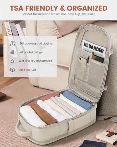 Vista 4 de LOVEVOOK Mochila de viaje para mujer y hombre, Beige, Mochilas de viaje