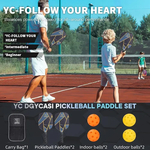 Vista 5 de YC DGYCASI Juego de 2 palas de pickleball aprobadas por USAPA, juego de pickleball de superficie de fibra de carbono, raquetas ligeras