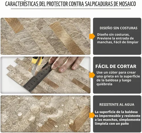 Vista 4 de STICKGOO 2 hojas de azulejo para salpicaduras de pared de pelar y pegar, para pegar en salpicaduras de pared para la cocina y el cuarto de baño