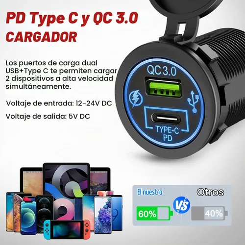 Vista 3 de Nilight QC 3.0 Cargador USB y Enchufe de Encendedor de Cigarrillos Precableado 12V-24V para Coches y Camiones