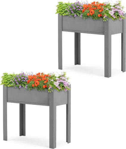 Vista 12 de Cama de jardín elevada con patas, 31 x 16 x 31 pulgadas, jardinera elevada de madera para exteriores, patas gruesas, con forro Marrón