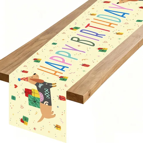 Vista 8 de Camino de mesa de feliz cumpleaños, negro, rojo, amarillo, ratón, tela de poliéster, decoración de mesa de comedor para decoración de fiesta