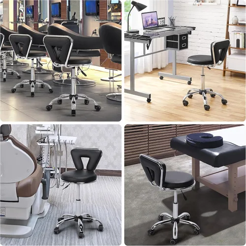 Vista 8 de Yaheetech Nail Tech - Silla con respaldo ajustable, color negro Adjust the seat from 18.3” to 24” for manicure, styling or spa work; five swivel