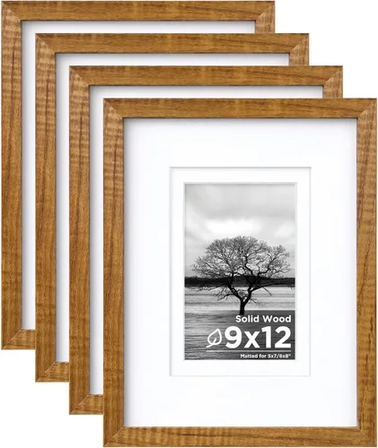 Vista 124 de Egofine - Juego de 4 portarretratos A4 de madera maciza y cubierta de plexiglás de 4 x 6/6 x 8 pulgadas con paspartú o A4 sin paspartú, para mesa