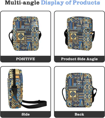 Vista 4 de Boho Gold Blue Vintage Texture messenger bag Shoulder Crossover Bag women's crossbody handbags Shoulder Handbags Adjustable Strap for work