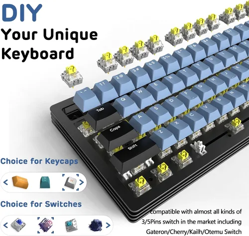 Vista 4 de Teclado mecánico modular RGB de 87 teclas, 80% TKL 5.02.4Gteclado para juegos con cable, kit de bricolaje, enchufes de interruptor de intercambio