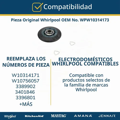 Vista 6 de Whirlpool WPW10314173 Pieza de repuesto de rodillo de soporte de tambor de carga frontal original OEM - Sustituye a 3388342, 3396801, 3396802