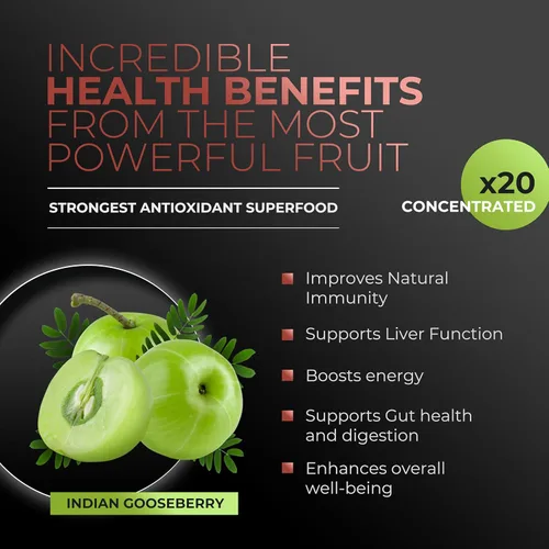 Vista 3 de Polvo de Amla y Té Verde - Suplemento de Superalimento con Hibisco, 20x Amla Ultra Concentrada, Apoyo Antioxidante, Hecho con Té Oolong y Grosellas