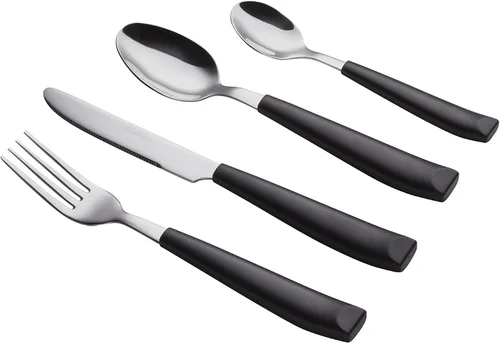 Vista 2 de EXZACT 16 pcs Flatware Set Stainless Steel Wide Handles Serves 4 Black