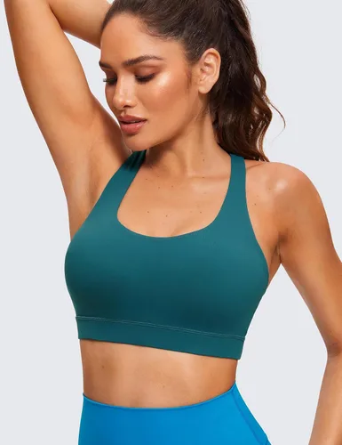 Vista 2 de CRZ YOGA Brasier deportivo con tirantes delgados para mujer, para fitness o ejercicio físico, brasier con relleno y espalda cruzada para yoga