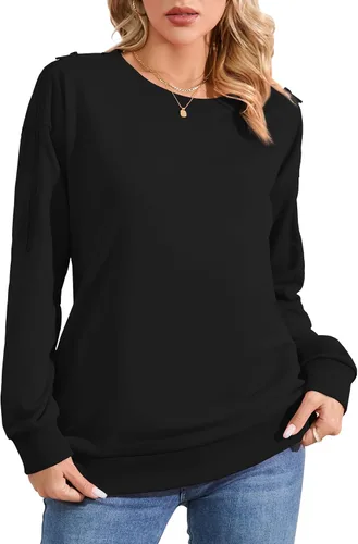 Vista 5 de YSYOKOW Women Crewneck Sweatshirt Long Sleeve Pullover Sweatshirts Trendy Cold Shoulder Tunic Tops with Pockets