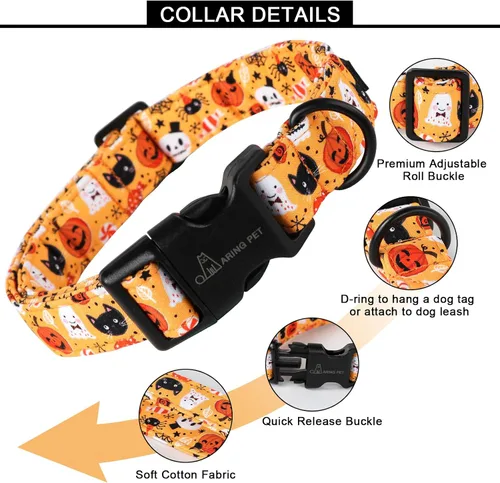 Vista 346 de Aring Pet Collar de algodón, ligero y ajustable, con hebilla de liberación rápida, para perros pequeños, medianos y grandes, para cachorros, S, Hoja