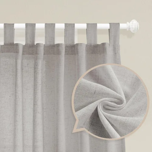 Vista 2 de FantasDecor Cortinas de lino de 63 pulgadas de largo, 2 paneles con pestañas superiores para sala de estar/dormitorio, cortinas texturizadas de lino