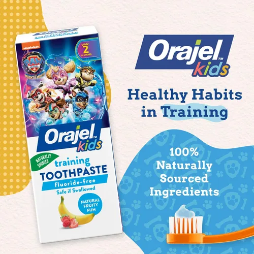 Vista 7 de Orajel Pasta dental de entrenamiento para niños Elmo & Paw Patrol, sin flúor, sabores divertidos afrutados, tubos de 1.5 onzas, 1 recomendado por